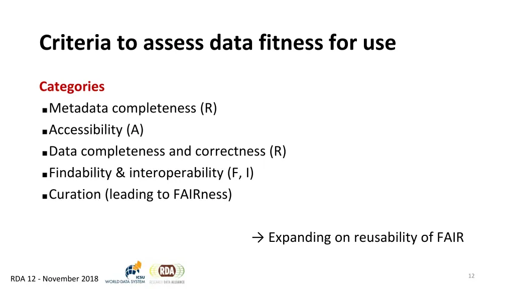 criteria to assess data fitness for use