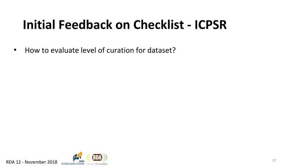 initial feedback on checklist icpsr 1