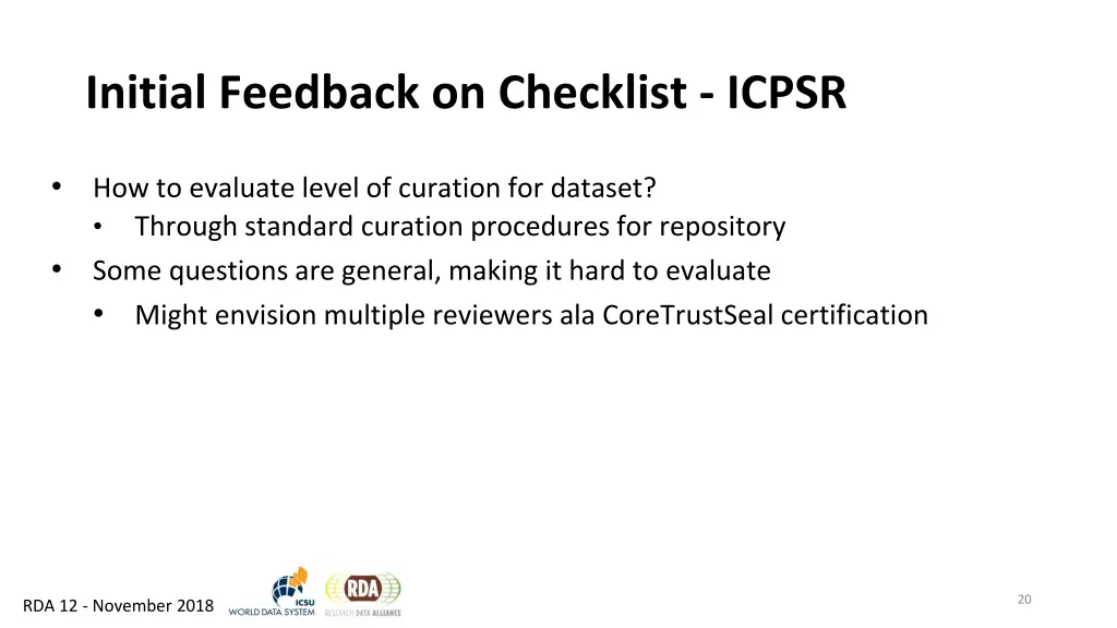 initial feedback on checklist icpsr 4