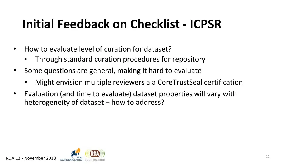 initial feedback on checklist icpsr 5