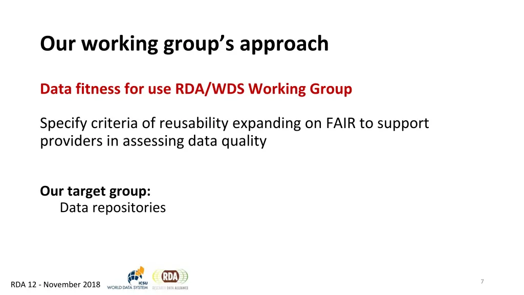 our working group s approach 1