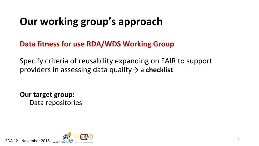 our working group s approach 2