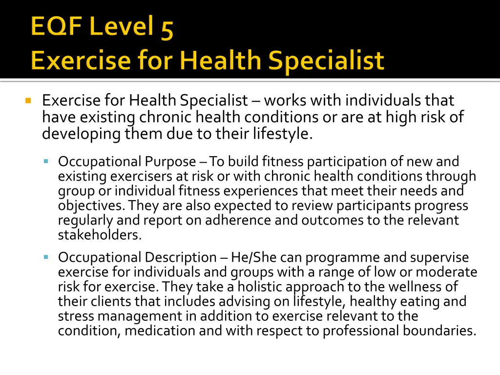 exercise for health specialist works with