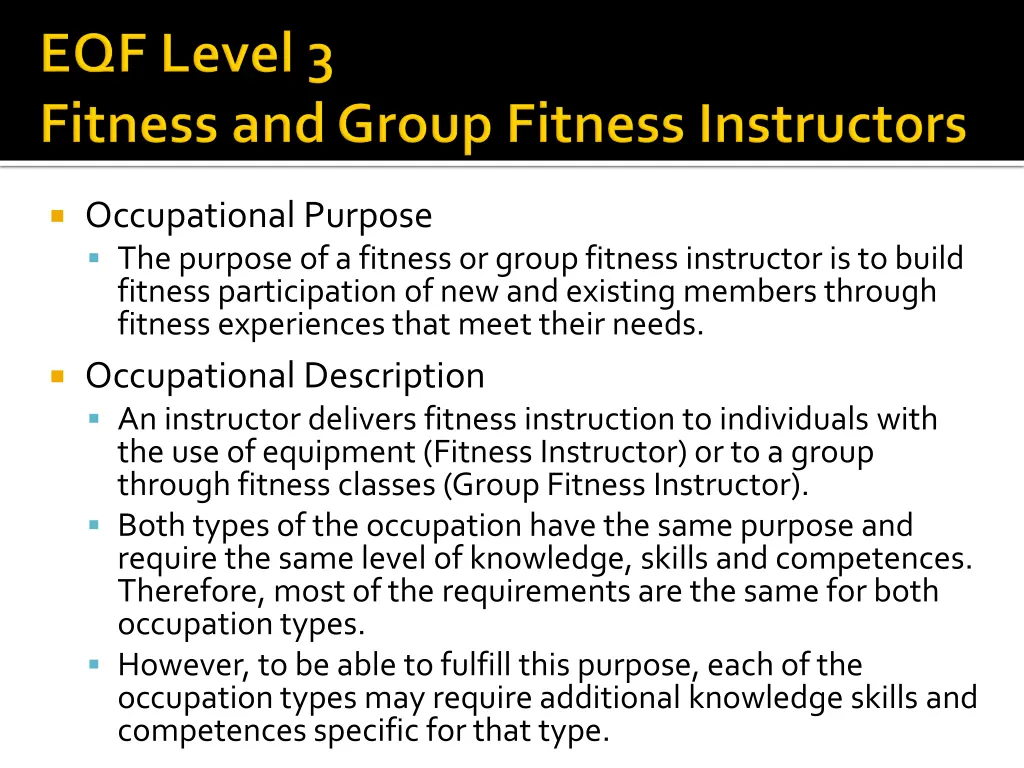 occupational purpose the purpose of a fitness