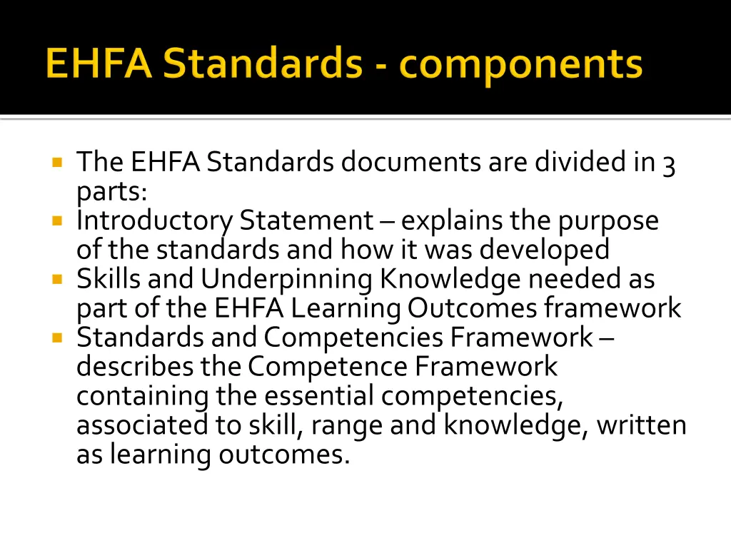 the ehfa standards documents are divided