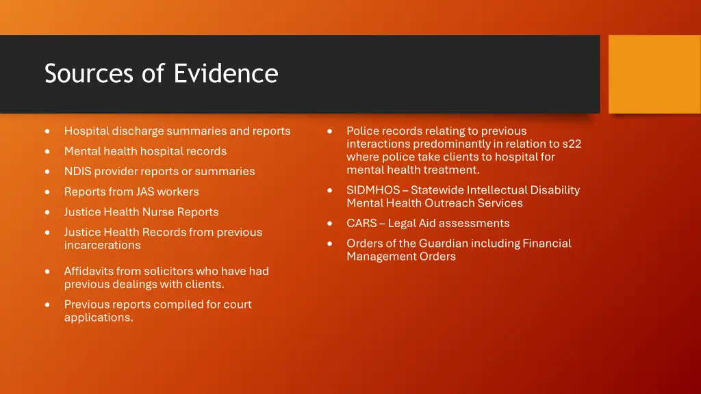 sources of evidence