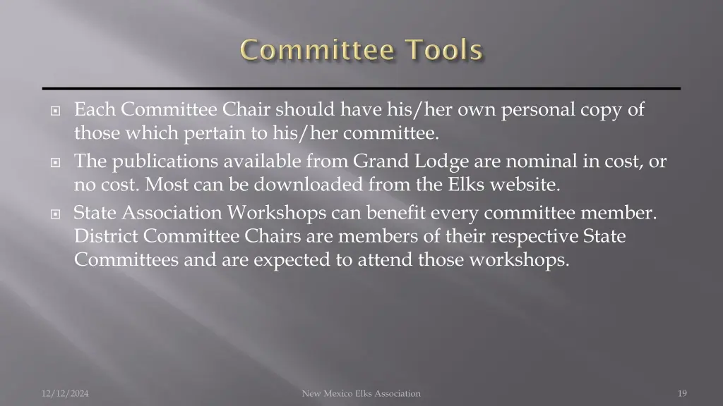 each committee chair should have