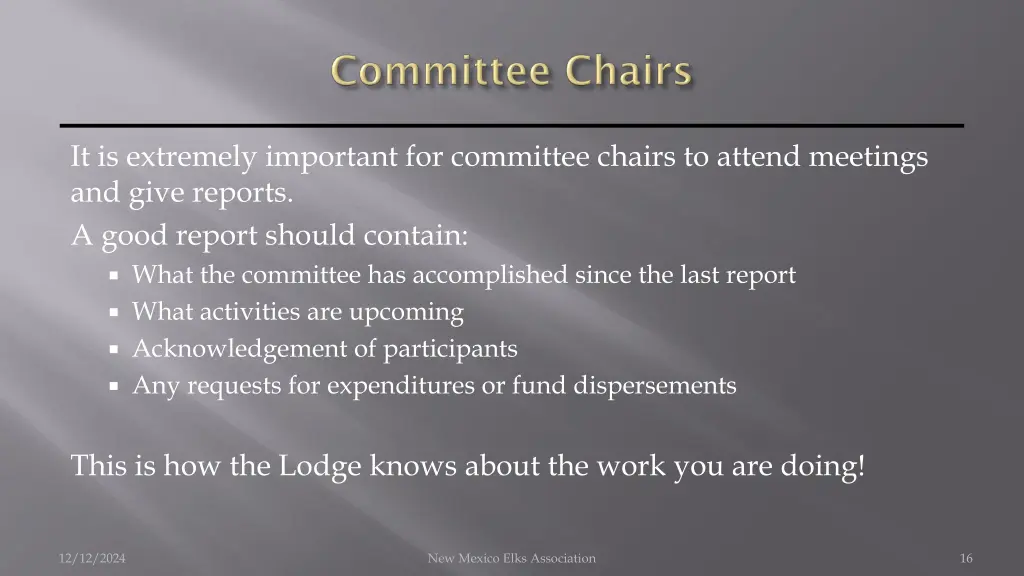 it is extremely important for committee chairs