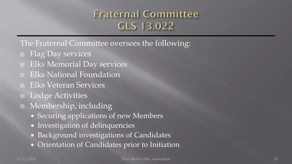 the fraternal committee oversees the following