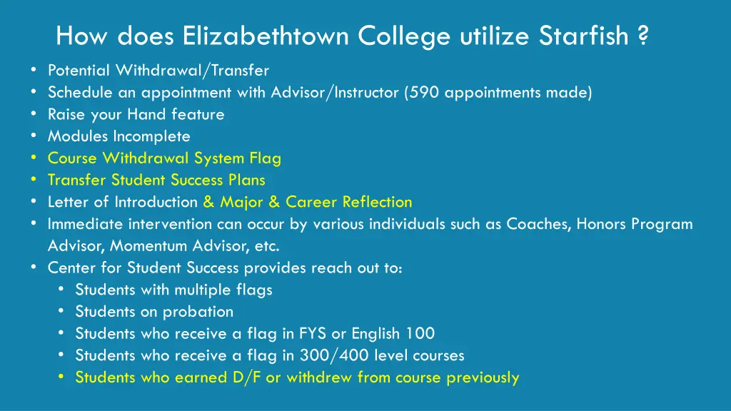 how does elizabethtown college utilize starfish