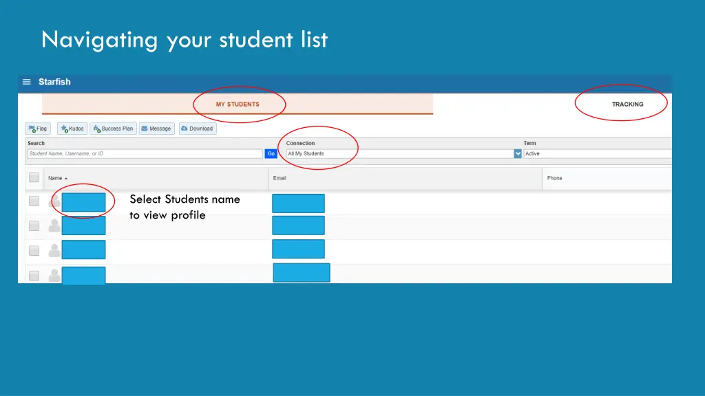 navigating your student list