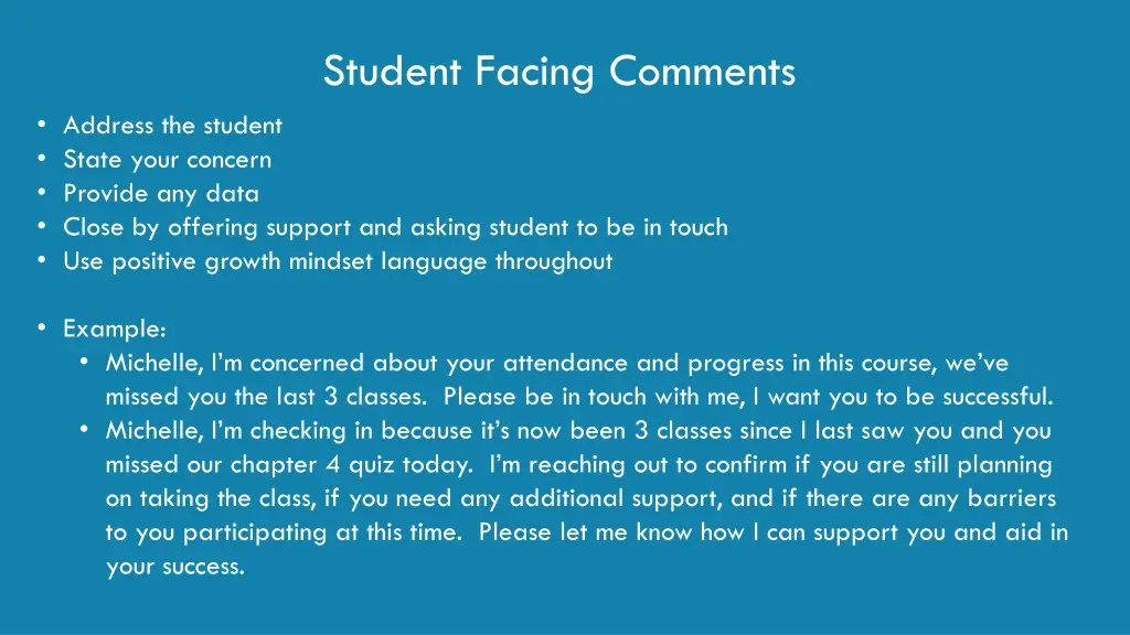 student facing comments