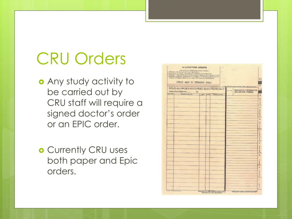 cru orders