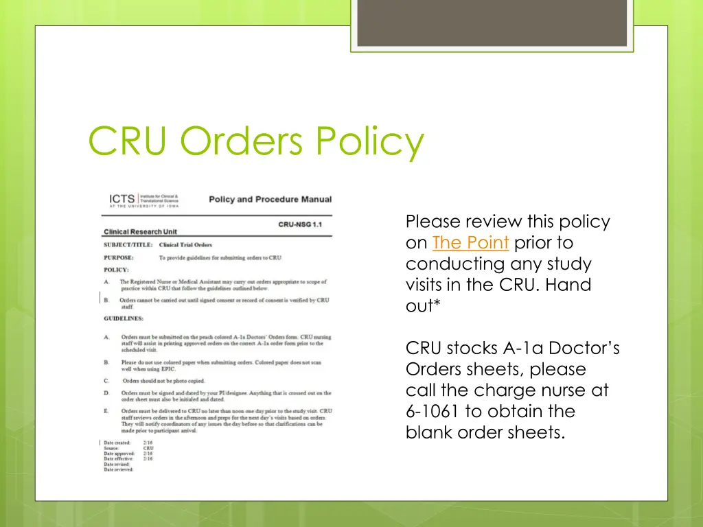 cru orders policy