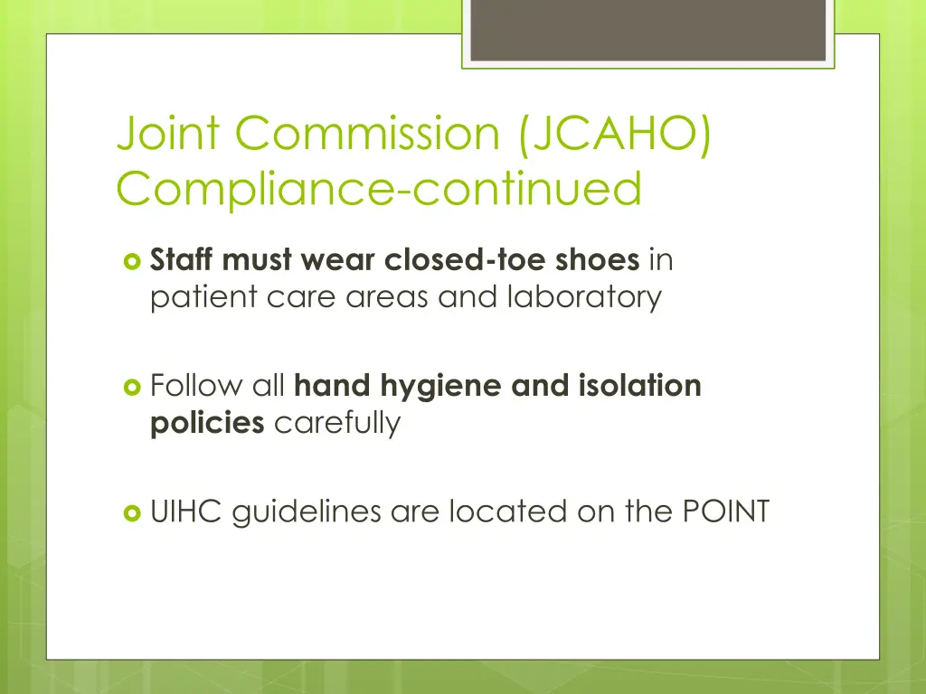 joint commission jcaho compliance continued