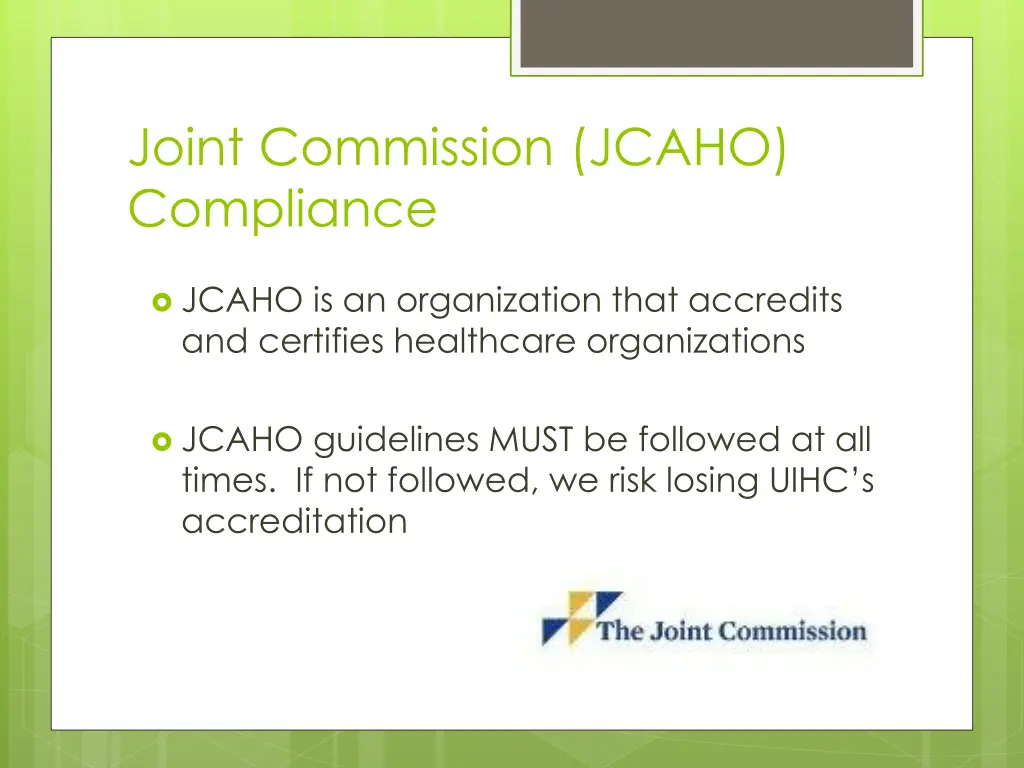 joint commission jcaho compliance