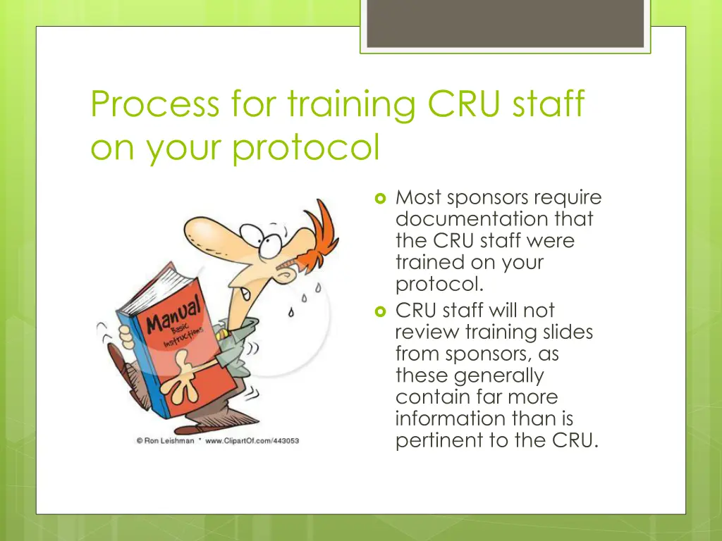 process for training cru staff on your protocol