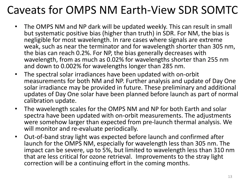 caveats for omps nm earth view sdr somtc