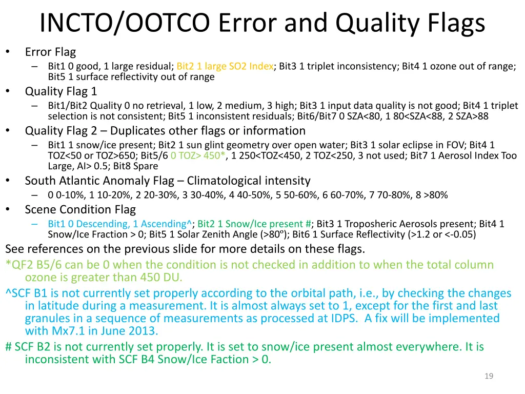 incto ootco error and quality flags