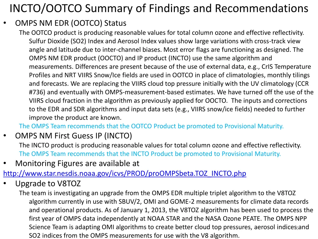 incto ootco summary of findings