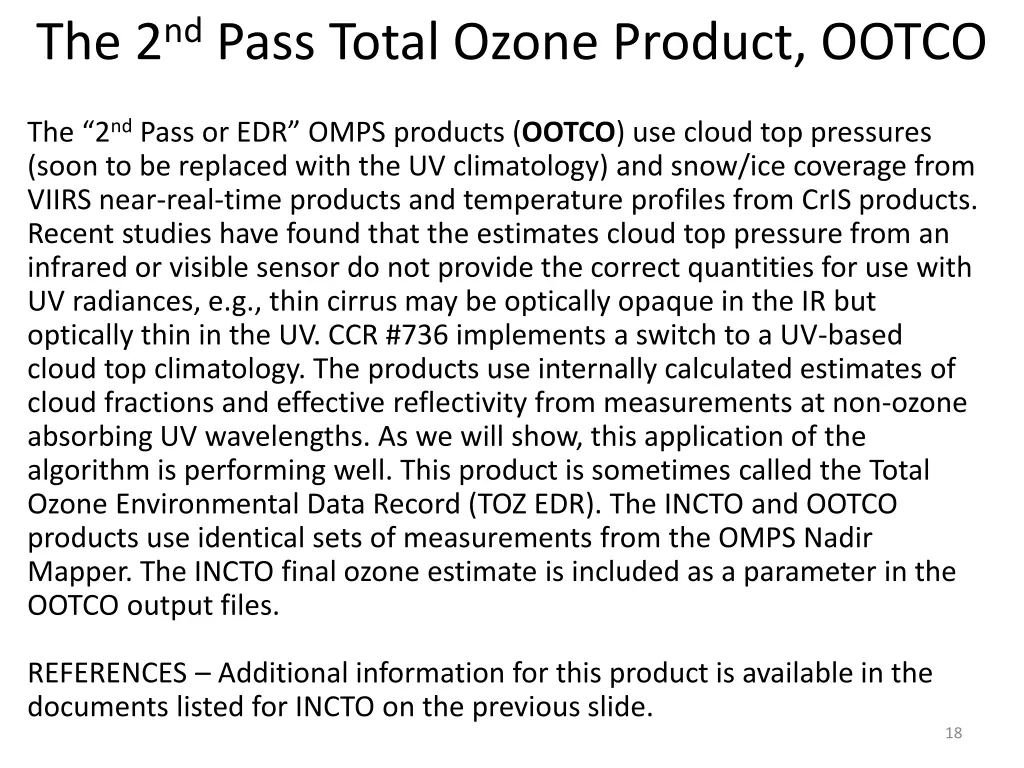 the 2 nd pass total ozone product ootco