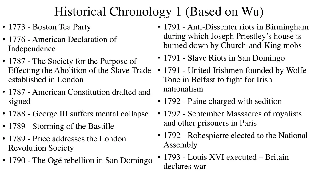 historical chronology 1 based on wu 1773 boston