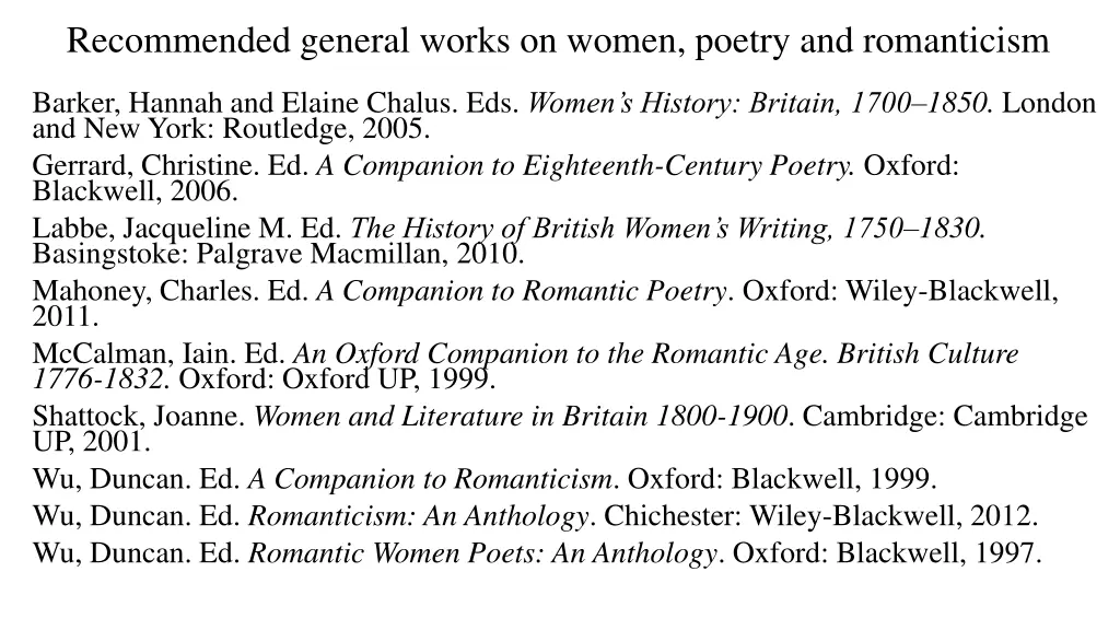 recommended general works on women poetry