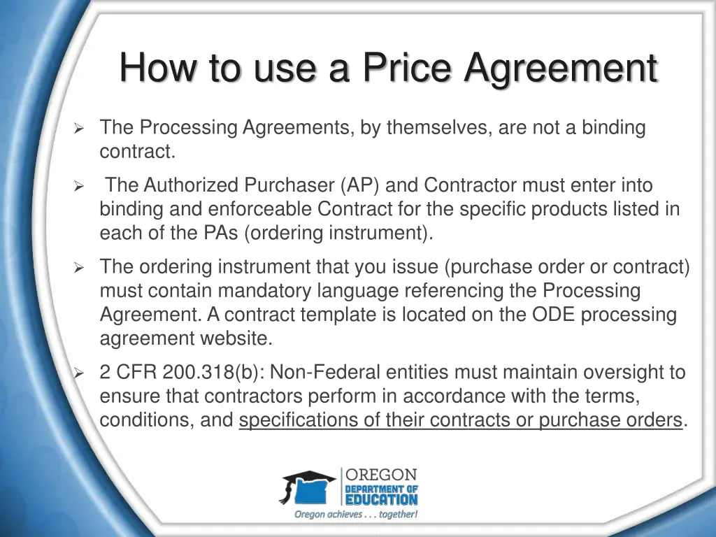 how to use a price agreement