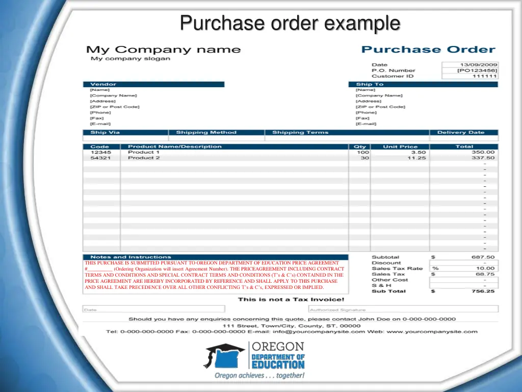 purchase order example