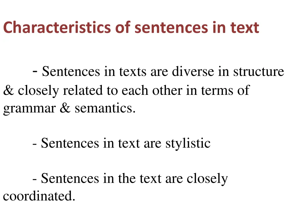 characteristics of sentences in text