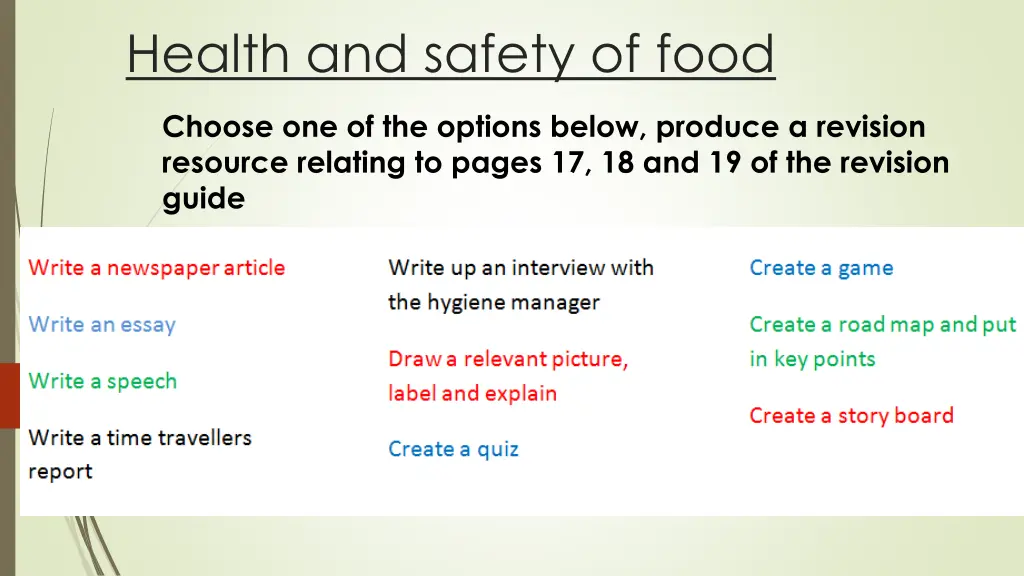 health and safety of food