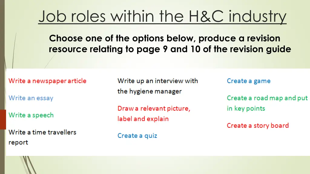 job roles within the h c industry