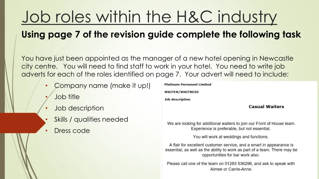 job roles within the h c industry using page