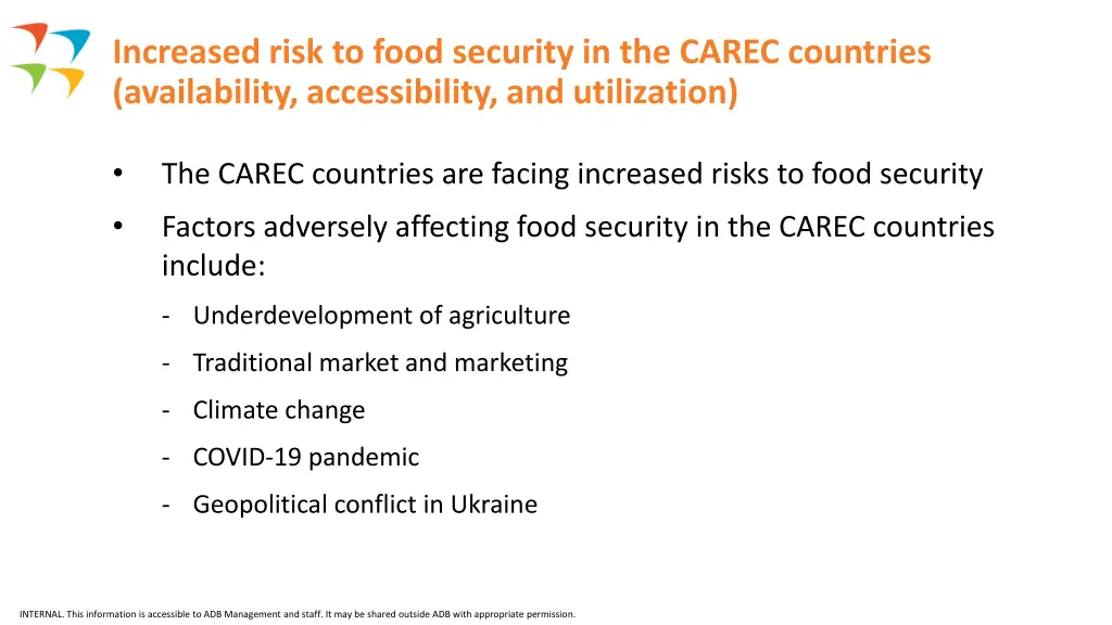 increased risk to food security in the carec