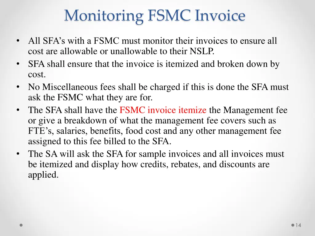 monitoring fsmc invoice