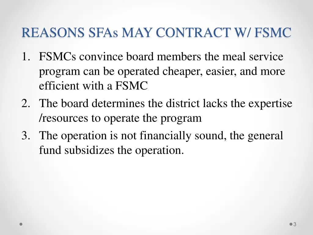 reasons sfas may contract w fsmc