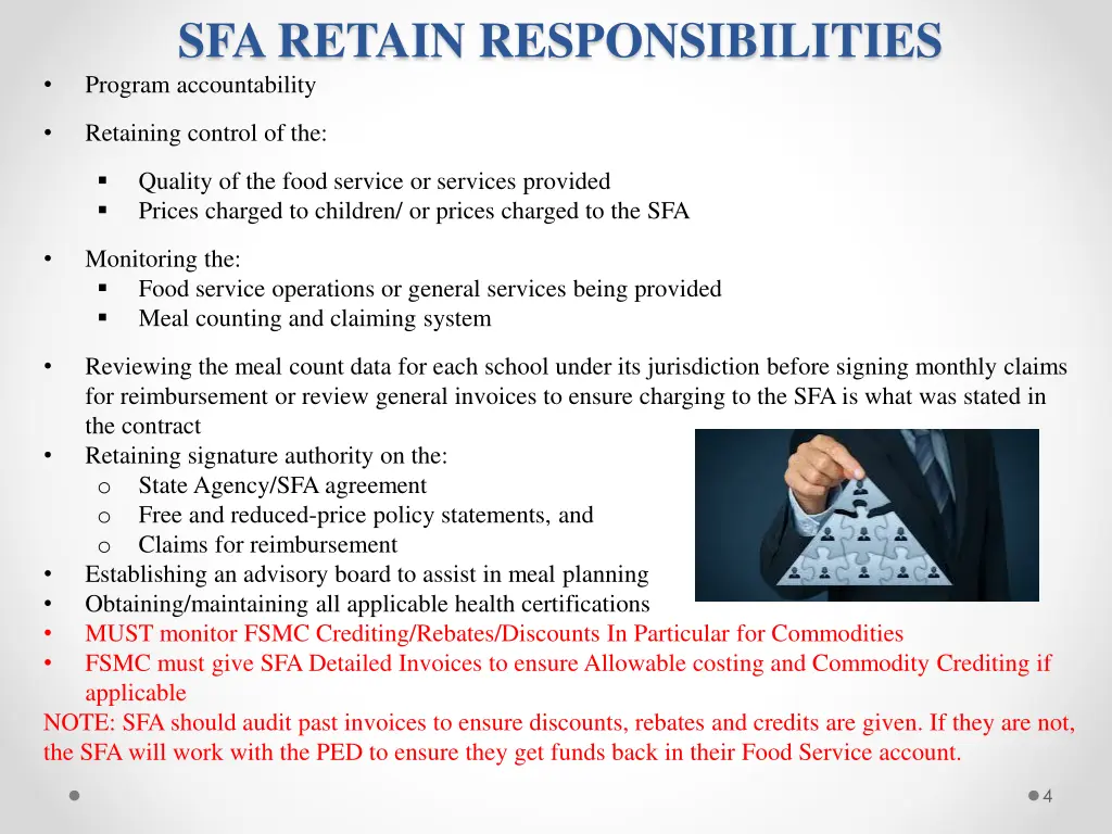 sfa retain responsibilities program accountability