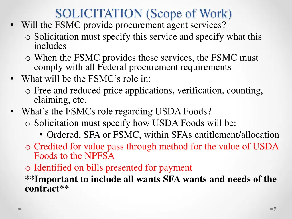 solicitation scope of work will the fsmc provide