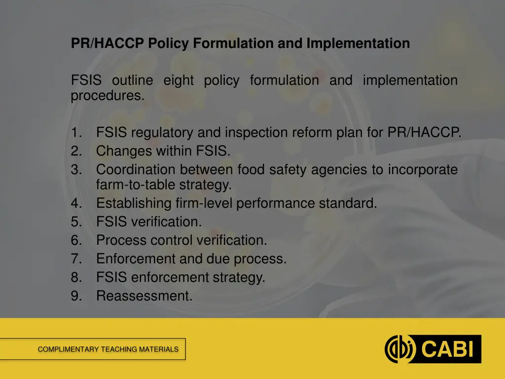 pr haccp policy formulation and implementation