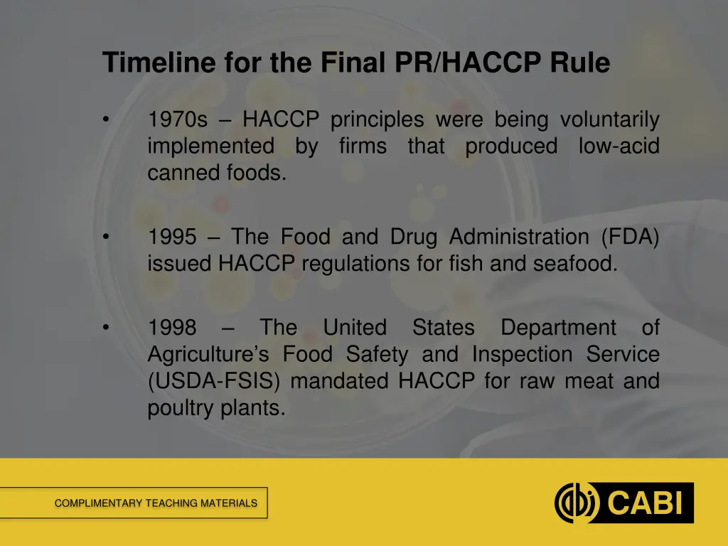 timeline for the final pr haccp rule