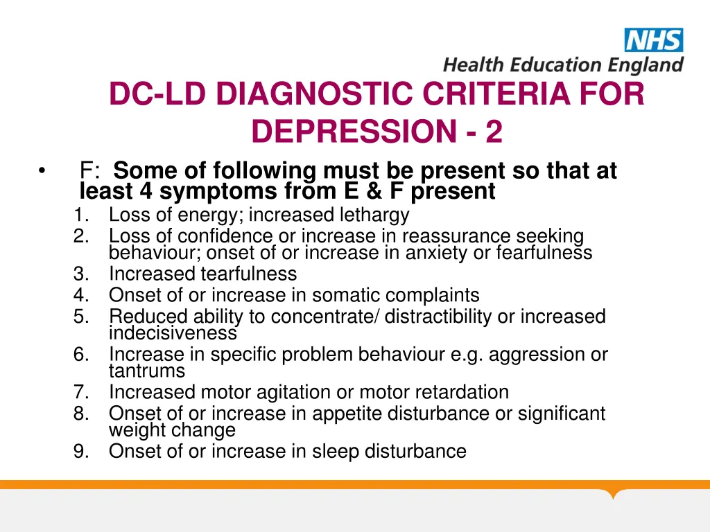 dc ld diagnostic criteria for depression 2 f some