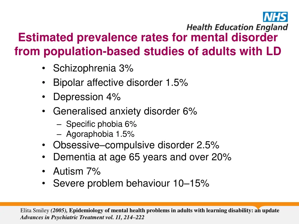 estimated prevalence rates for mental disorder