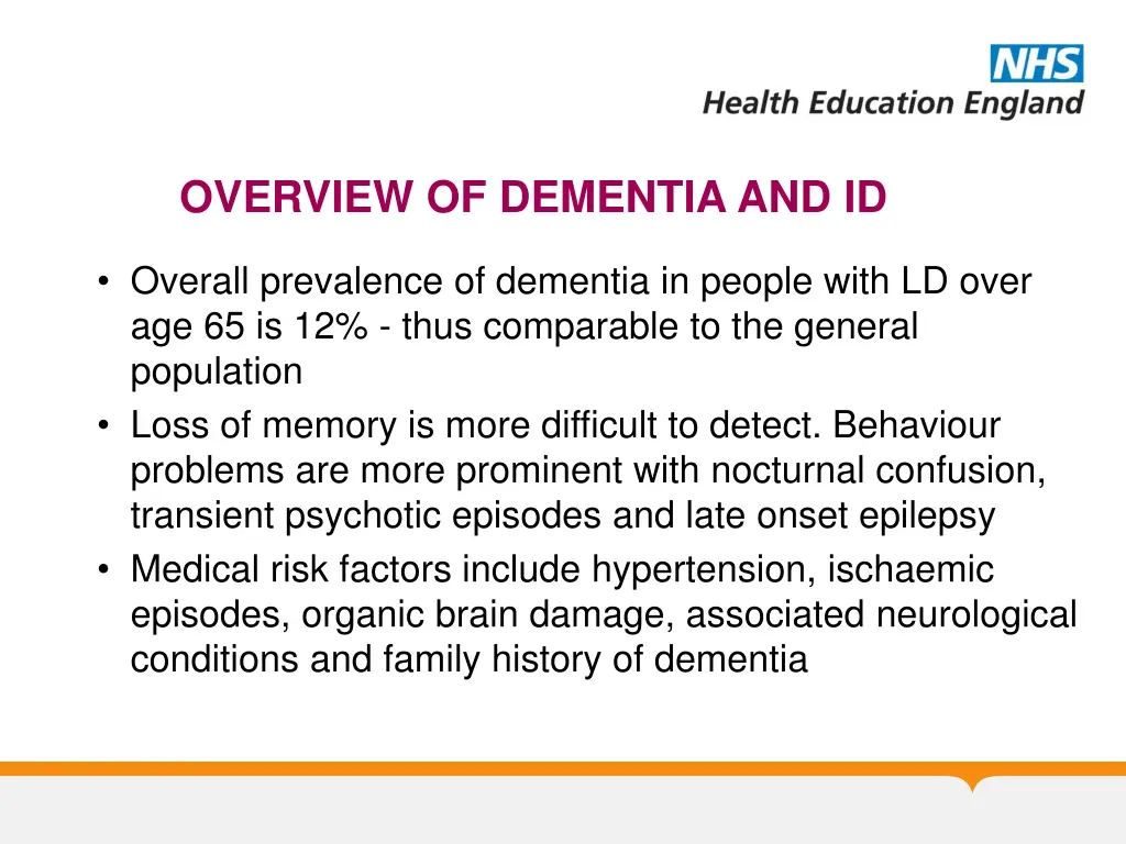 overview of dementia and id