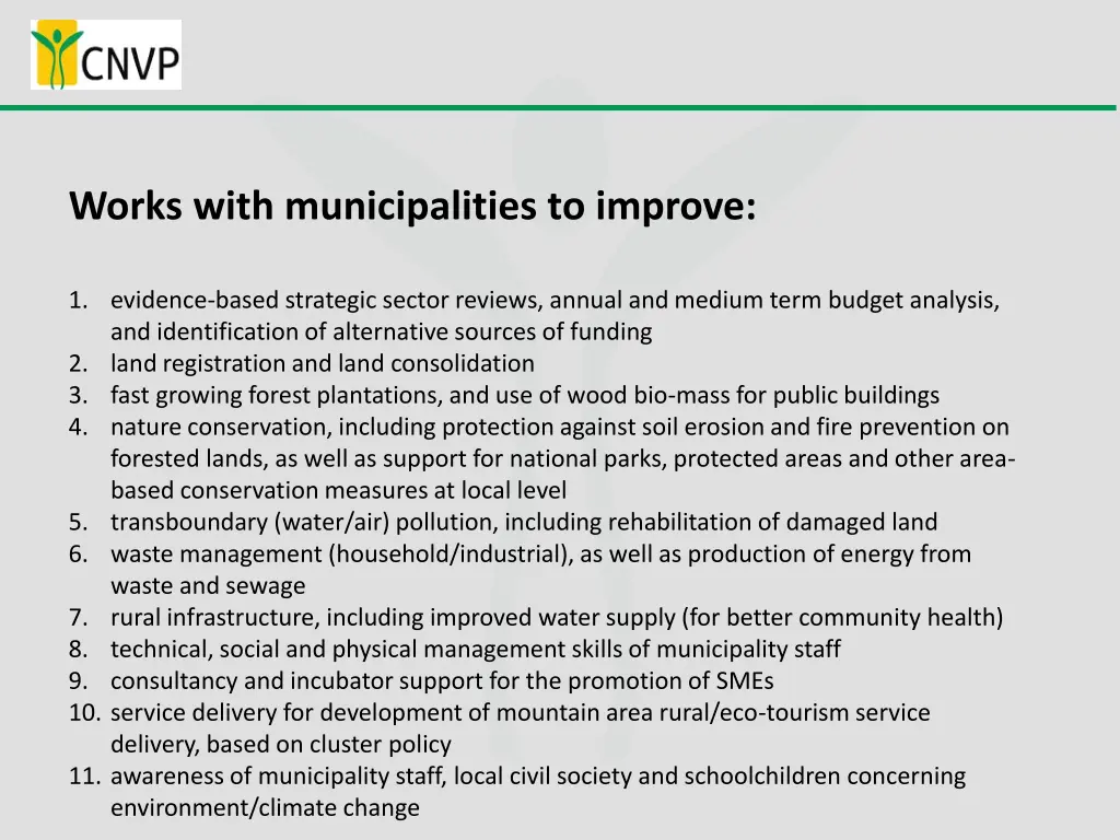 works with municipalities to improve