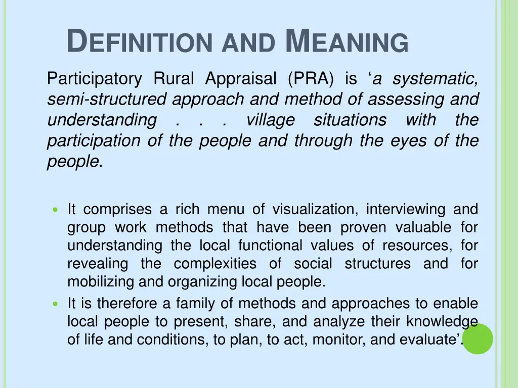 d efinition and m eaning participatory rural