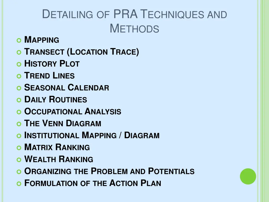 d etailing of pra t echniques and m ethods