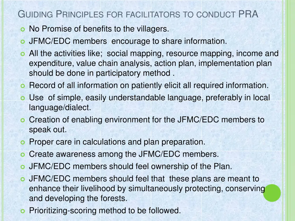 g uiding p rinciples for facilitators to conduct