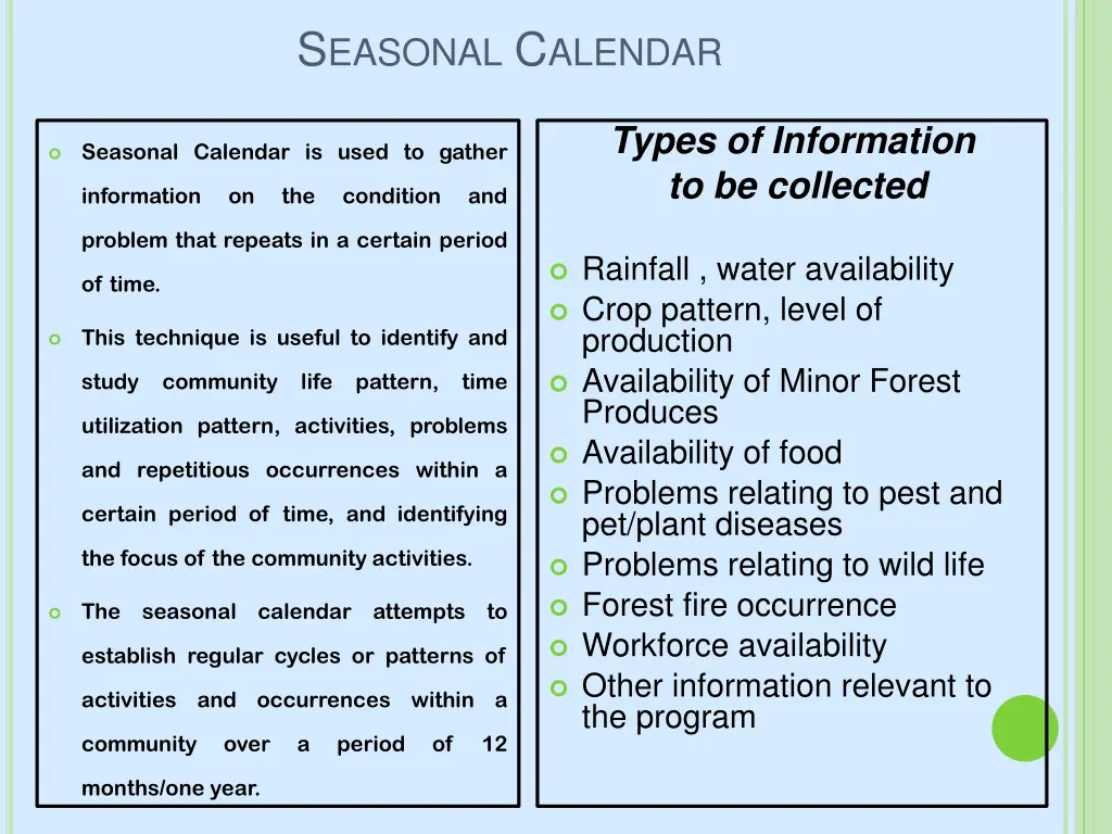 s easonal c alendar