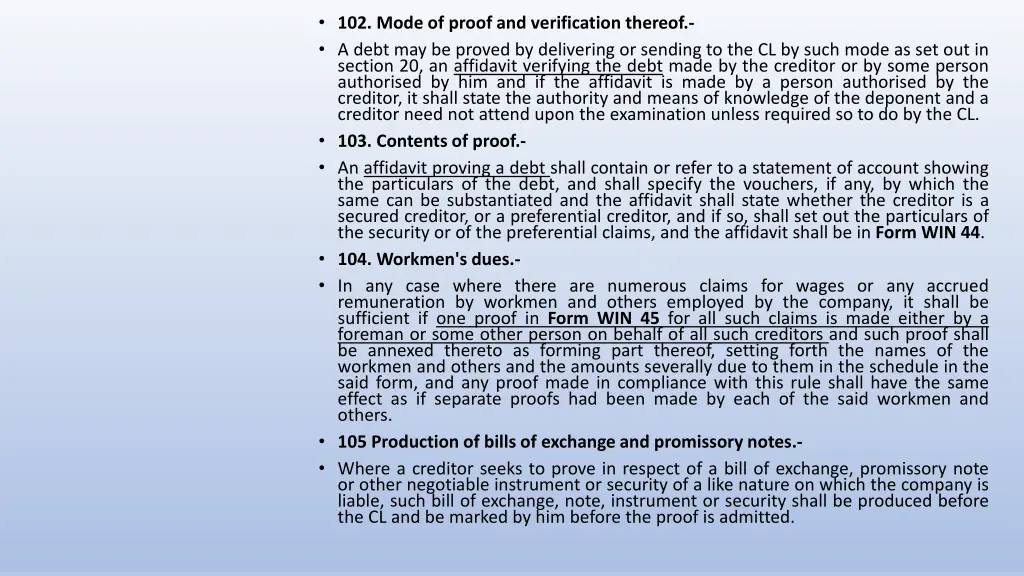 102 mode of proof and verification thereof a debt