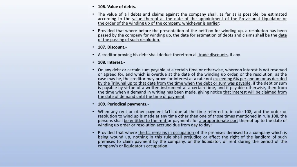 106 value of debts the value of all debts